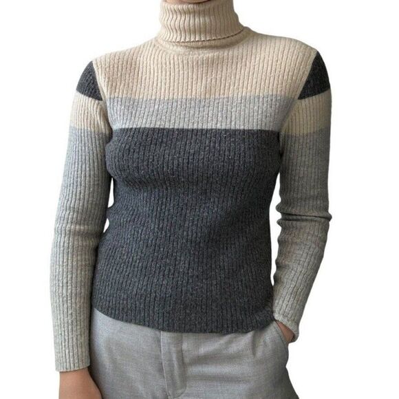 Vintage Valerie Stevens 100% Cashmere Striped Preppy Dark Academia Sweater Sz M - Picture 1 of 7
